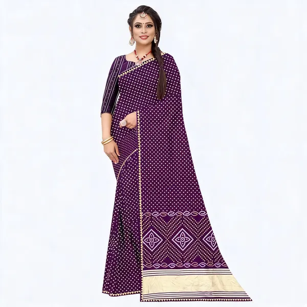 Purple_Cotton_Geometric_Dotted_Printed_Saree_For_Women