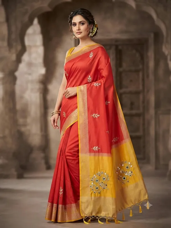 Red_Embroidered_Traditional_Saree_For_Women