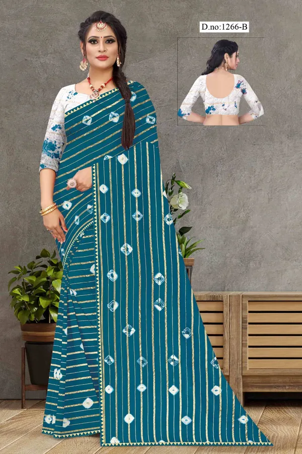 Teal_Printed_Saree_With_Blouse_Piece_For_Women