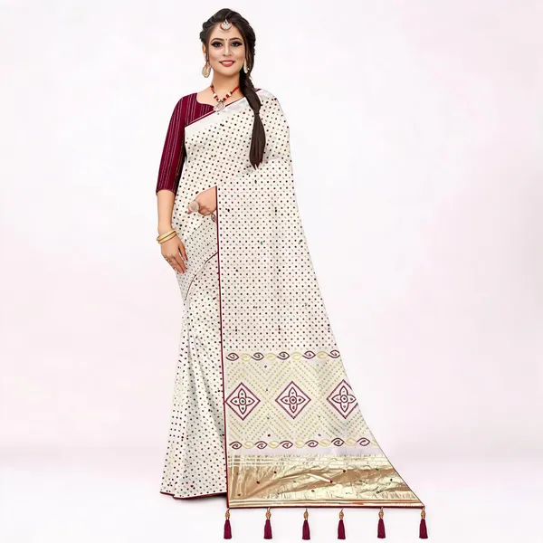 Cream_Multicolor_Cotton_Geometric_Printed_Saree_For_Women
