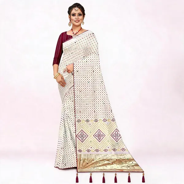 Cream_Multicolor_Cotton_Geometric_Printed_Saree_For_Women