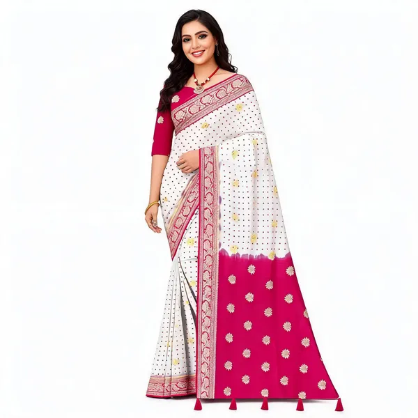 White_Magenta_Viscose_Jari_Butti_Floral_Printed_Saree_For_Women