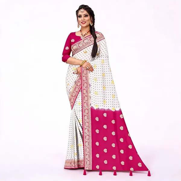 White_Magenta_Viscose_Jari_Butti_Floral_Printed_Saree_For_Women