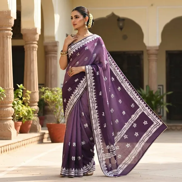 Purple_Floral_Print_Saree_For_Women