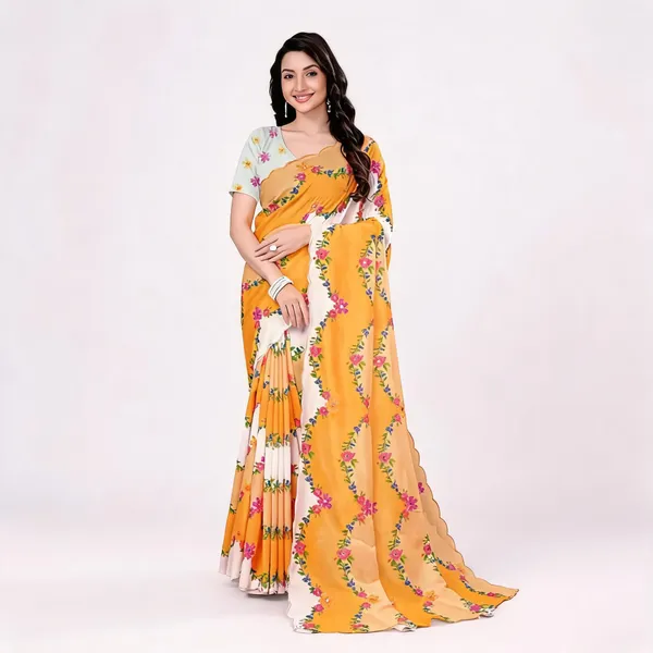 Yellow_Vichitra_Silk_Floral_Print_Saree_For_Women