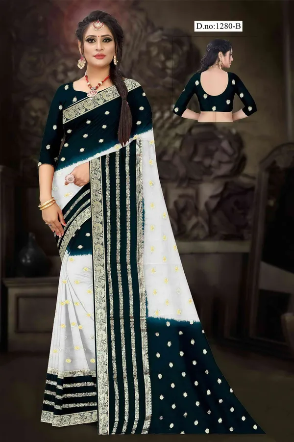 Navy_Blue_Ethnic_Saree_With_Matching_Blouse_Design_For_Women