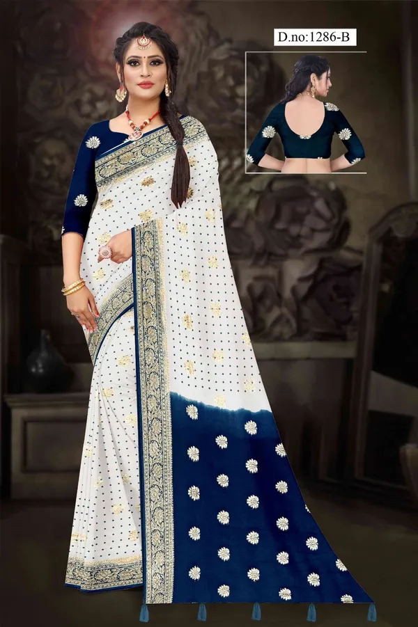 White_And_Navy_Printed_Saree_for_Women
