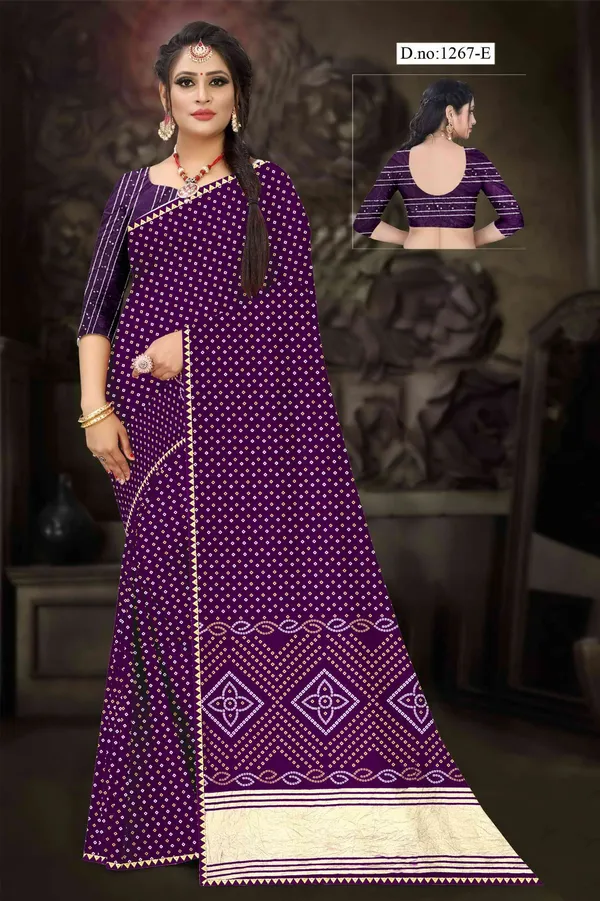 Purple_Printed_Saree_With_Blouse_For_Women