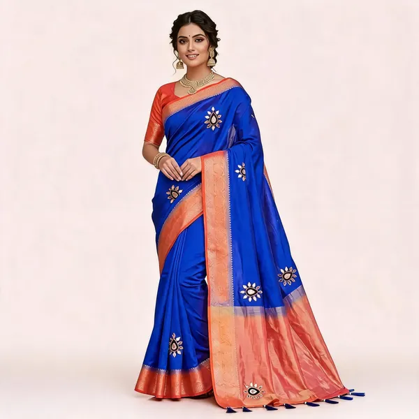 Blue_Vichitra_Silk_Jari_Border_Traditional_Saree_For_Women