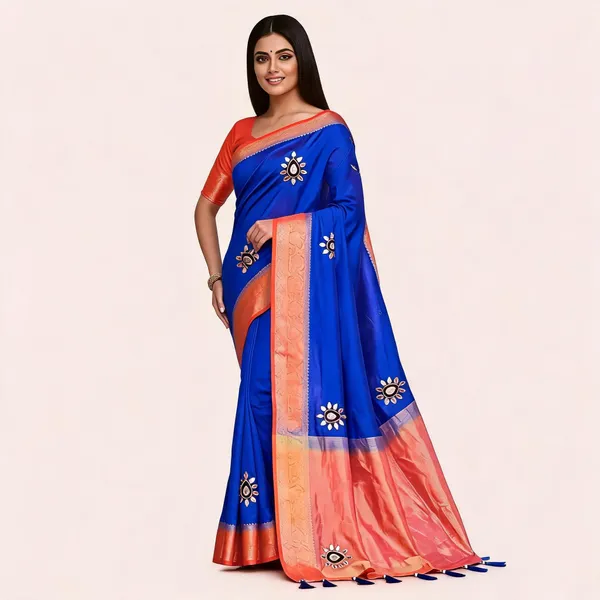 Blue_Vichitra_Silk_Jari_Border_Traditional_Saree_For_Women