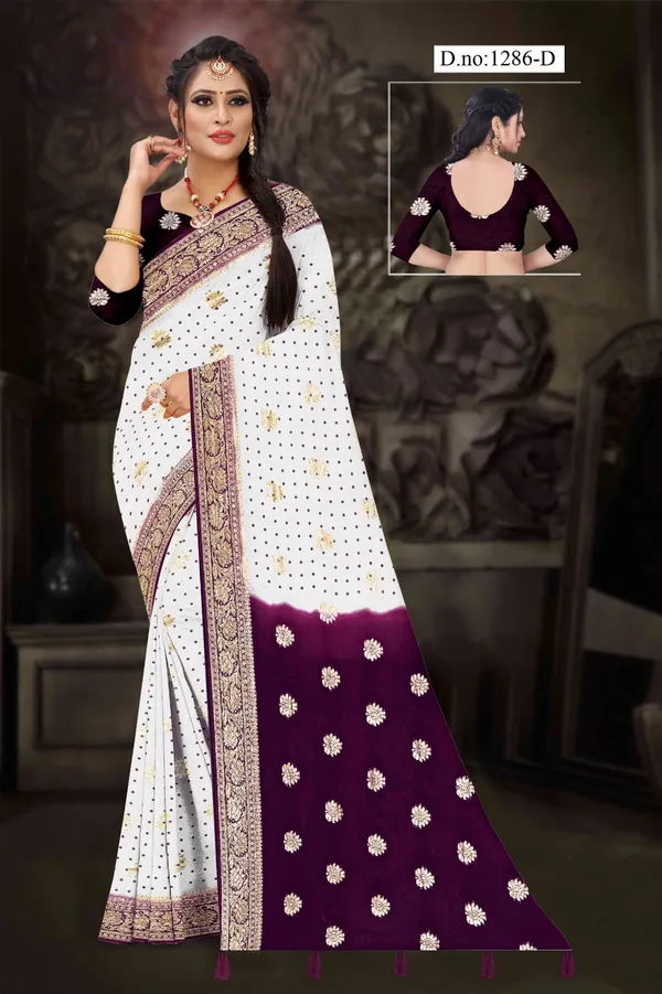 White_Printed_Saree_With_Blouse_for_Women