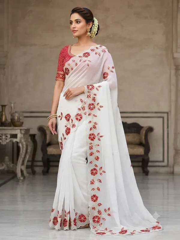 White_Chiffon_Floral_Embroidered_Saree_for_Women