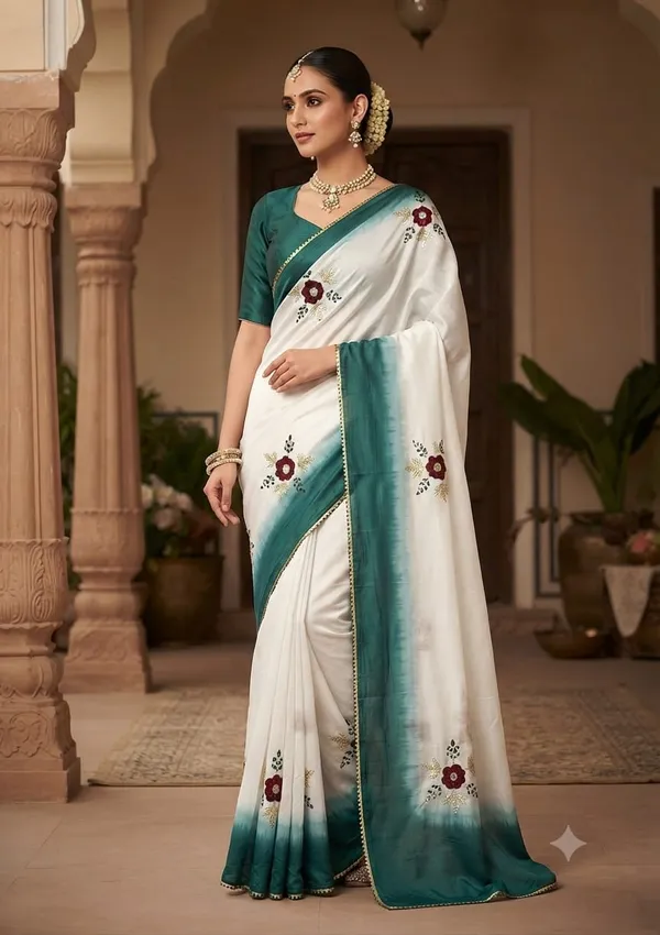 White_Floral_Print_Saree_for_Women