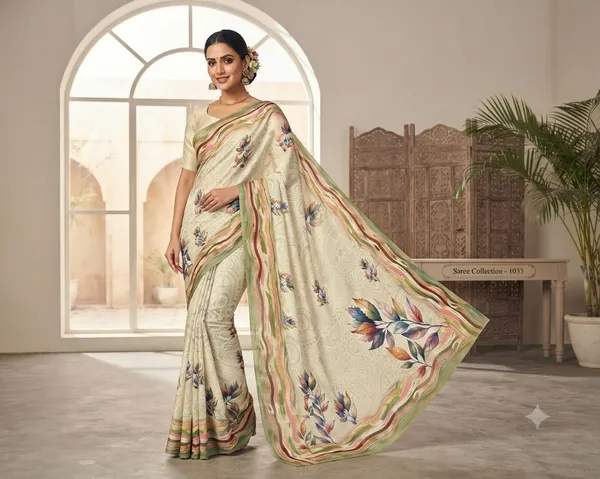 Cream_Floral_Print_Saree_For_Women