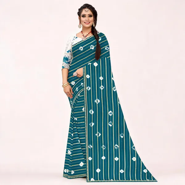 Teal_Cotton_Zari_Stripe_Printed_Saree_For_Women