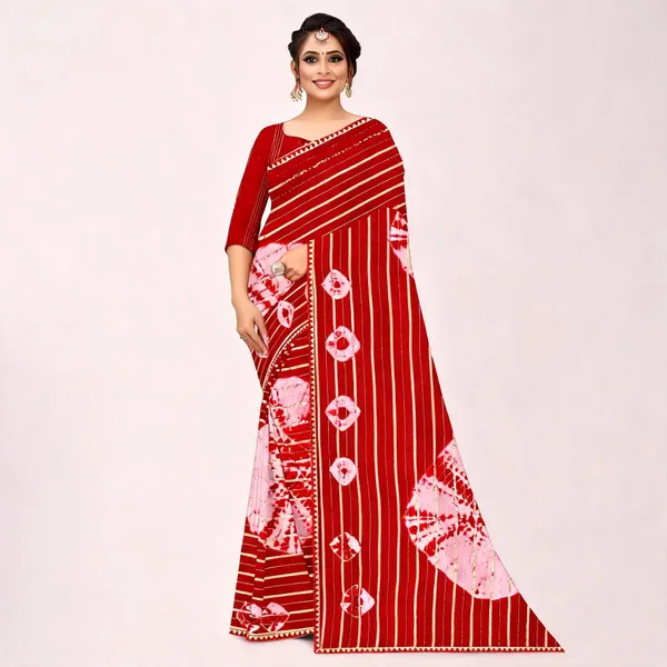 Red_Cotton_Zari_Striped_Floral_Saree_For_Women