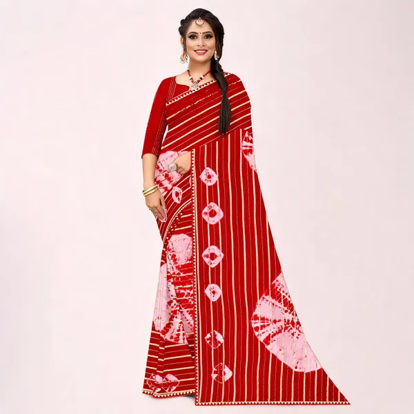 Red_Cotton_Zari_Striped_Floral_Saree_For_Women