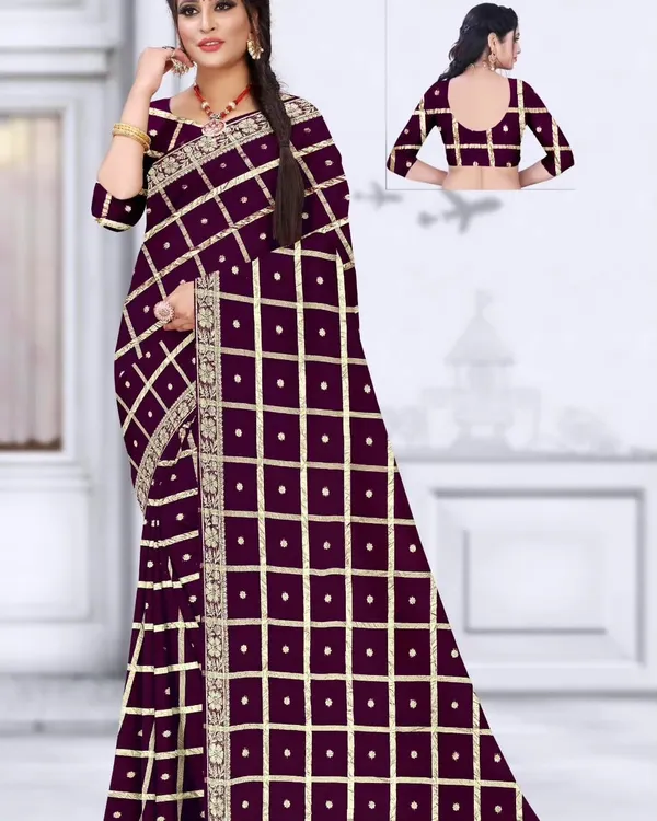 Purple_Gold_Grid_Pattern_Saree_for_Women