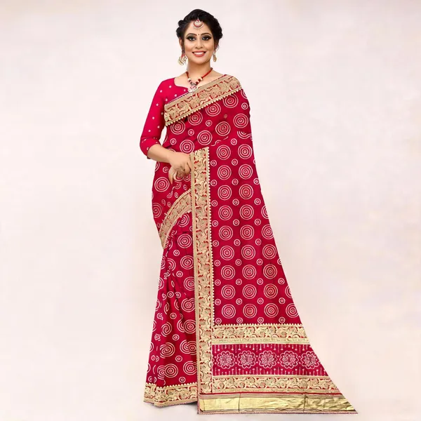 Red_Viscose_Jacquard_Circular_Motif_Printed_Saree_For_Women