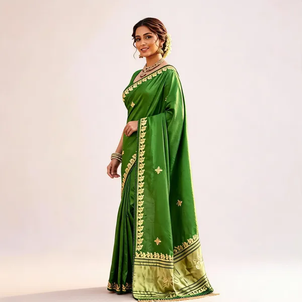 Green_Satin_Jacquard_Embroidered_Traditional_Saree_For_Women