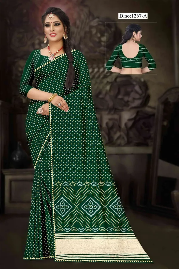 Green_Printed_Saree_With_Blouse_Piece_For_Women