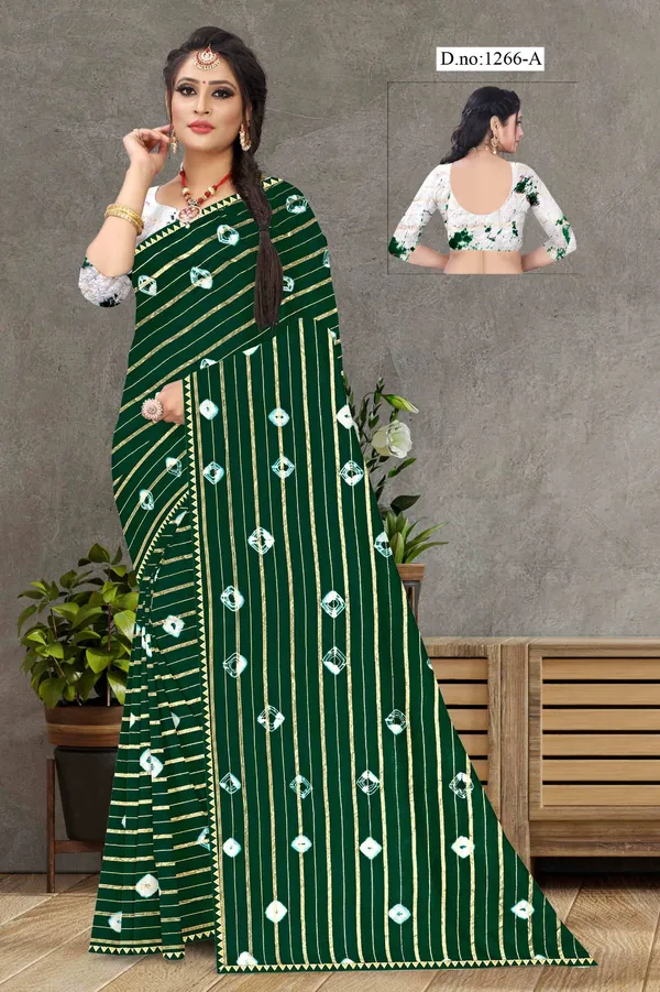 Green_Printed_Saree_With_Blouse_For_Women
