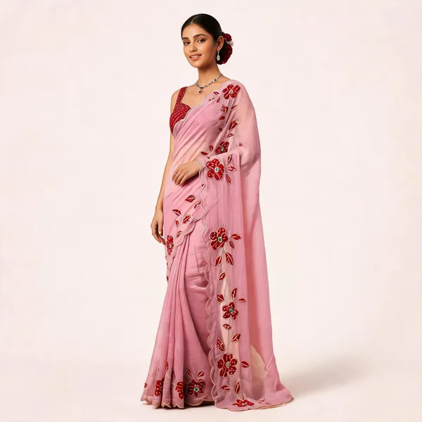 Pink_Crinkle_Silk_Floral_Embroidered_Saree_For_Women