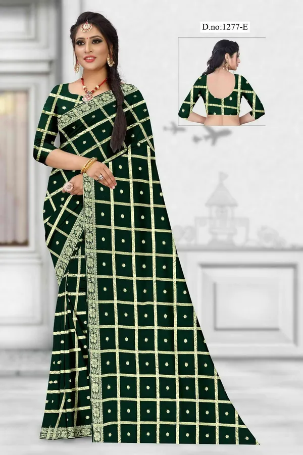 Green_Geometric_Print_Saree_With_Blouse_For_Women