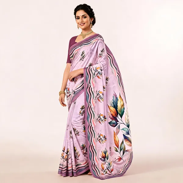 Lavender_Moss_Jacquard_Border_Floral_Print_Saree_For_Women