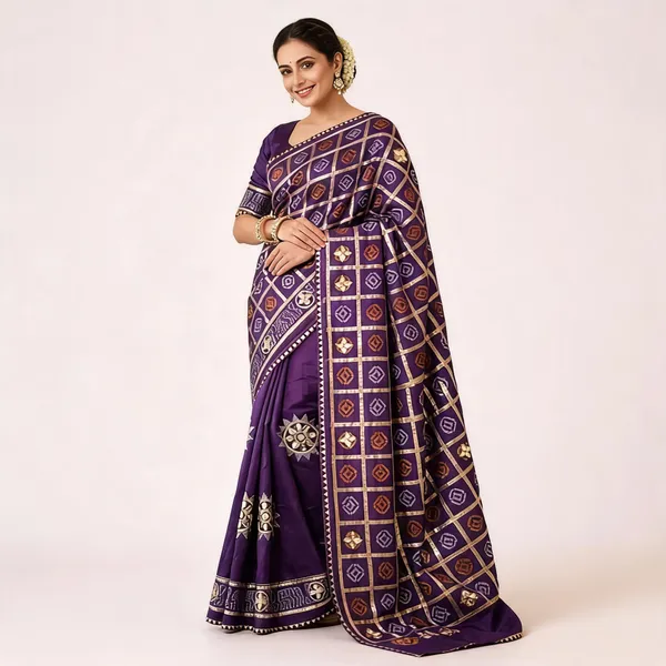 Purple_Viscose_Bandhej_Geometric_Woven_Saree_For_Women