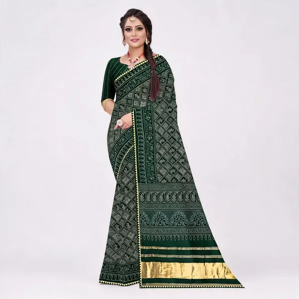 Green_Staple_Geometric_Floral_Print_Saree_For_Women