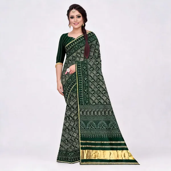 Green_Staple_Geometric_Floral_Print_Saree_For_Women