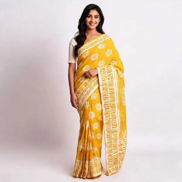 Yellow_Georgette_Floral_Printed_Saree_For_Women