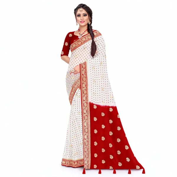Red_White_Viscose_Georgette_Floral_Printed_Saree_For_Women
