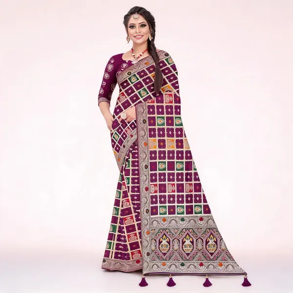 Purple_Viscose_Jacquard_Geometric_Patchwork_Saree_For_Women