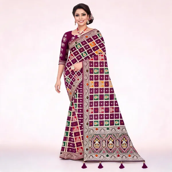 Purple_Viscose_Jacquard_Geometric_Patchwork_Saree_For_Women