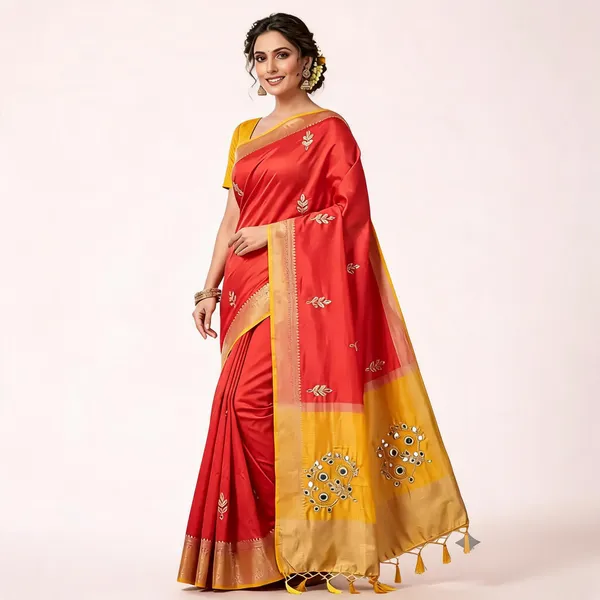 Red_Vichitra_Silk_Jari_Border_Embroidered_Saree_For_Women