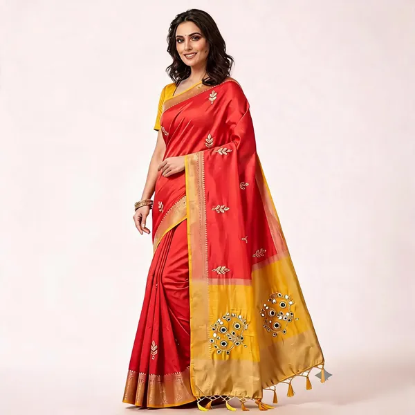 Red_Vichitra_Silk_Jari_Border_Embroidered_Saree_For_Women