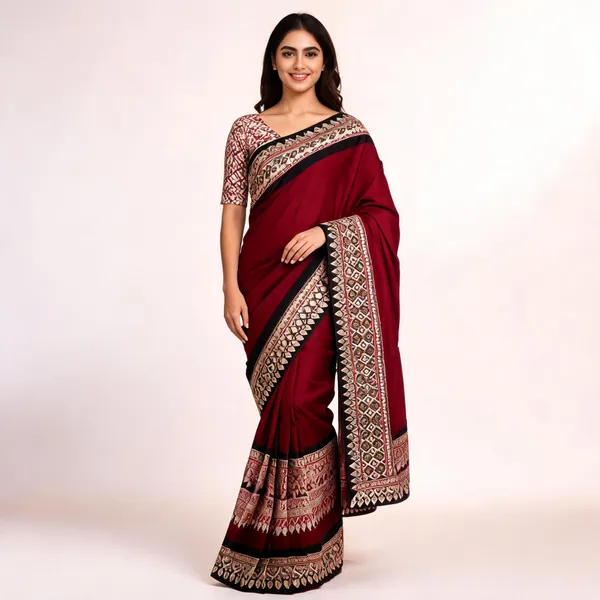 Maroon_Silk_Geometric_Printed_Saree_For_Women