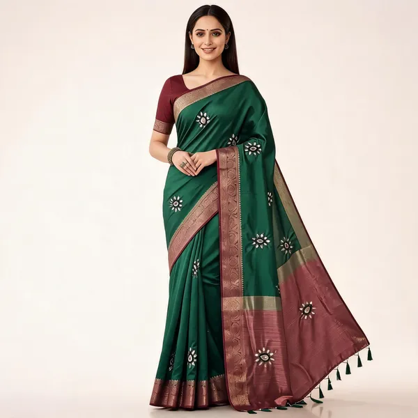 Green_Vichitra_Silk_Jari_Border_Embroidered_Saree_For_Women