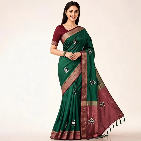 Green_Vichitra_Silk_Jari_Border_Embroidered_Saree_For_Women