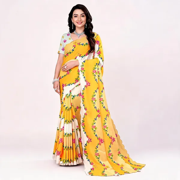 Yellow_Vichitra_Silk_Floral_Print_Saree_For_Women