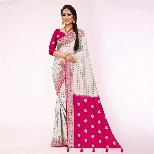 White_Magenta_Viscose_Georgette_Jari_Floral_Printed_Saree_For_Women