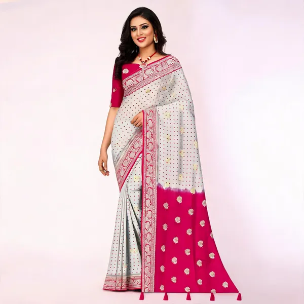 White_Magenta_Viscose_Georgette_Jari_Floral_Printed_Saree_For_Women