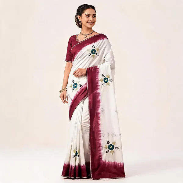 White_Maroon_Cotton_Jari_Pallu_Floral_Print_Saree_For_Women