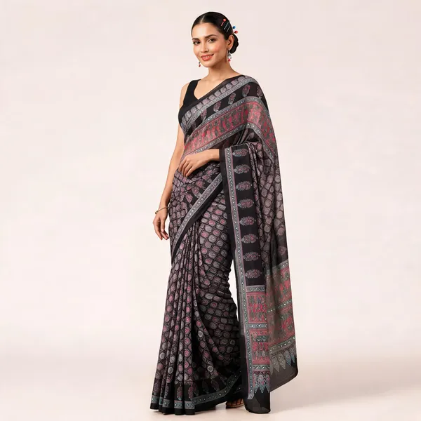 Black_Linen_Soft_Cotton_Printed_Ethnic_Saree_For_Women