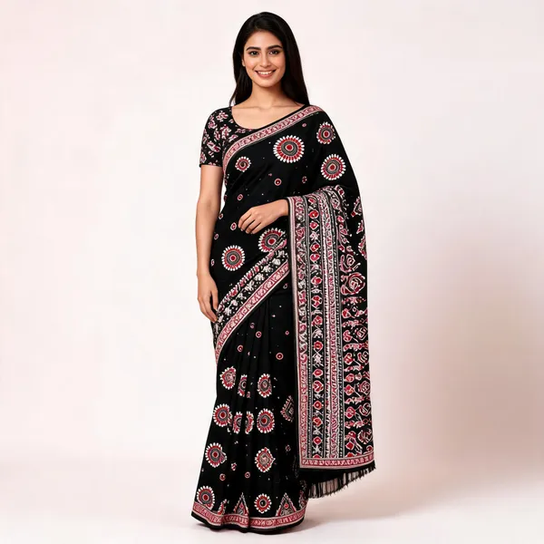 Chocolate_Silk_Traditional_Floral_Printed_Saree_For_Women