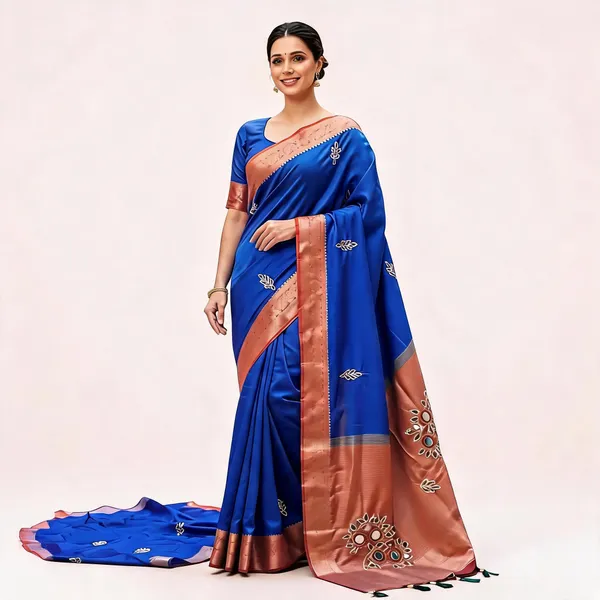 Blue_Vichitra_Silk_Jari_Border_Woven_Saree_For_Women