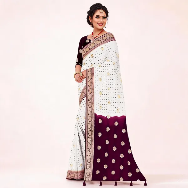 White_Viscose_Georgette_Zari_Butti_Printed_Saree_For_Women