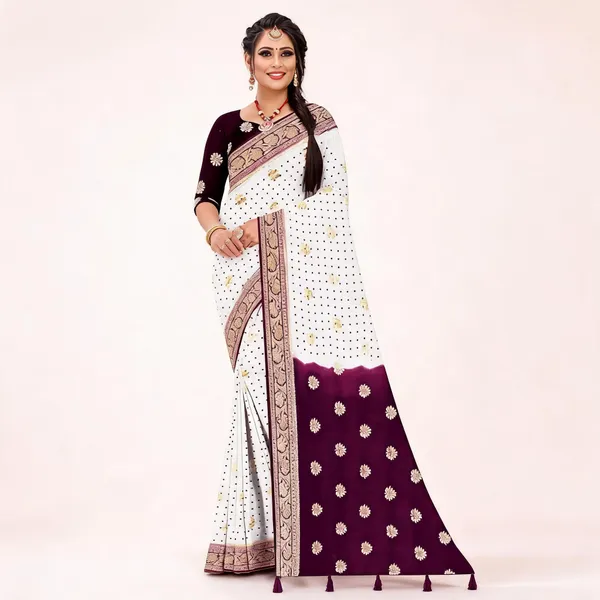 White_Viscose_Georgette_Zari_Butti_Printed_Saree_For_Women